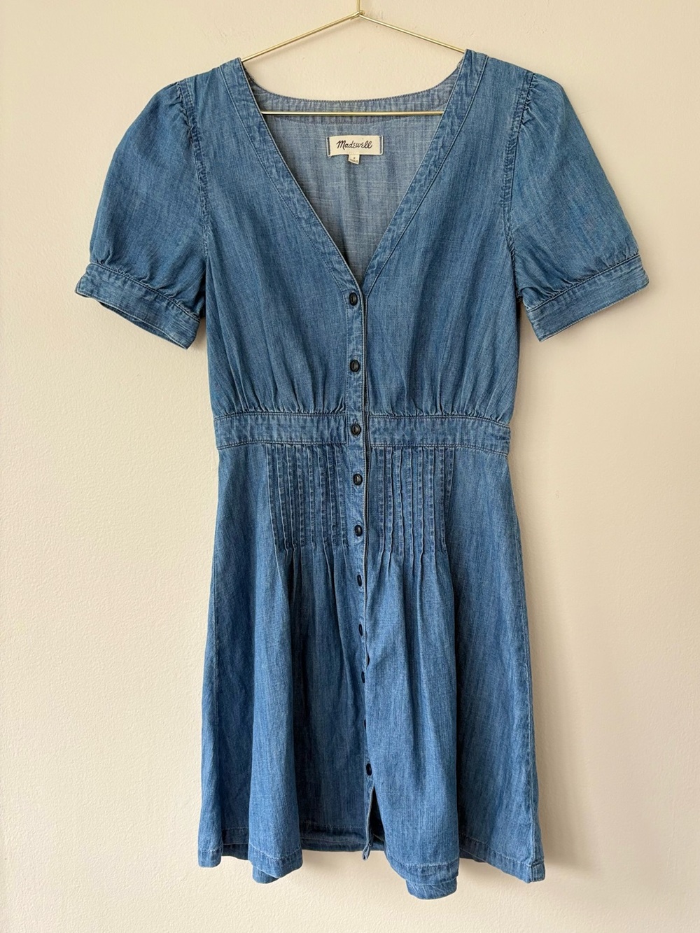 Madewell Chambray Button Front Mini Dress Puff Sleeve Size 0
